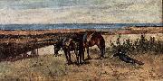 Giovanni Fattori Soldat mit zwei Pferden am Ufer des Meeres Sweden oil painting artist
